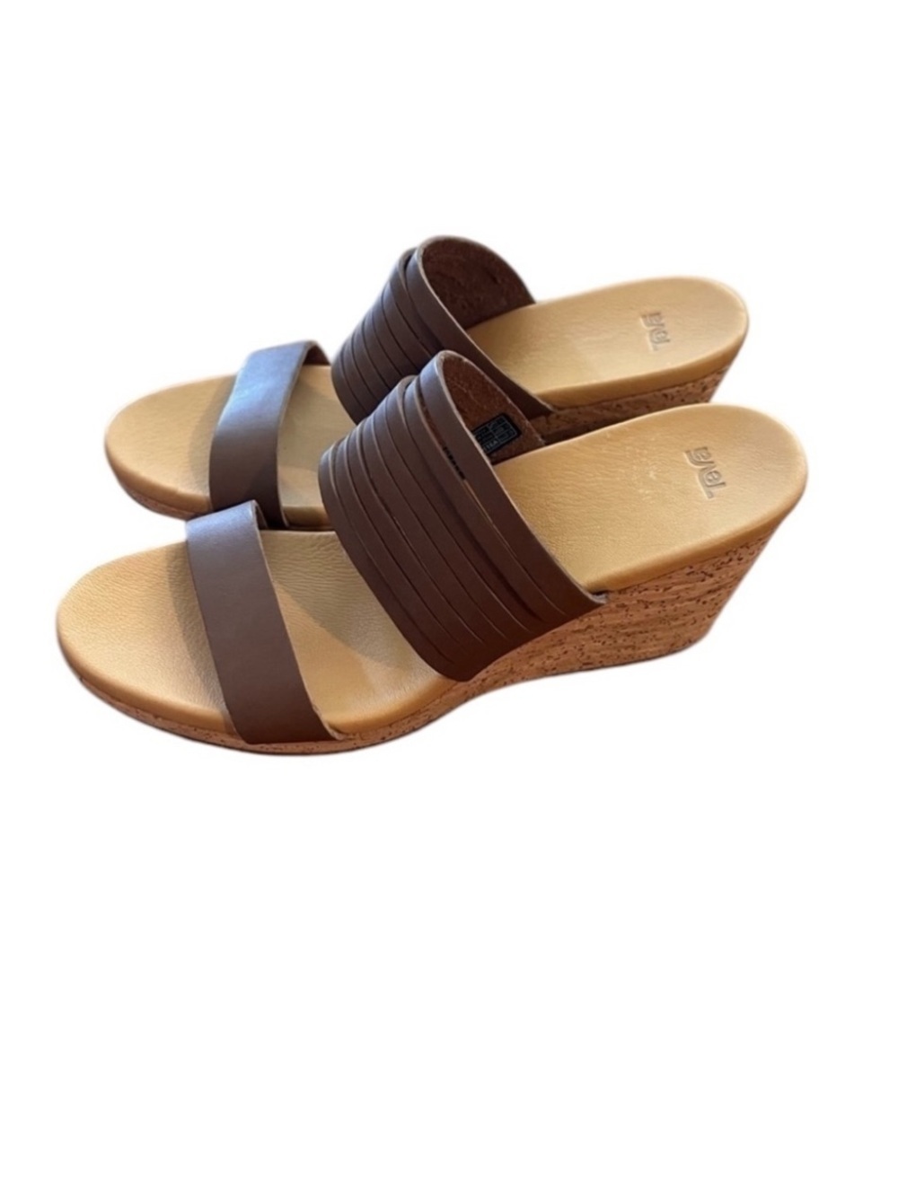 NWOT Teva 8.5 Arrabelle Wedge Sandals Slides Brown Leather